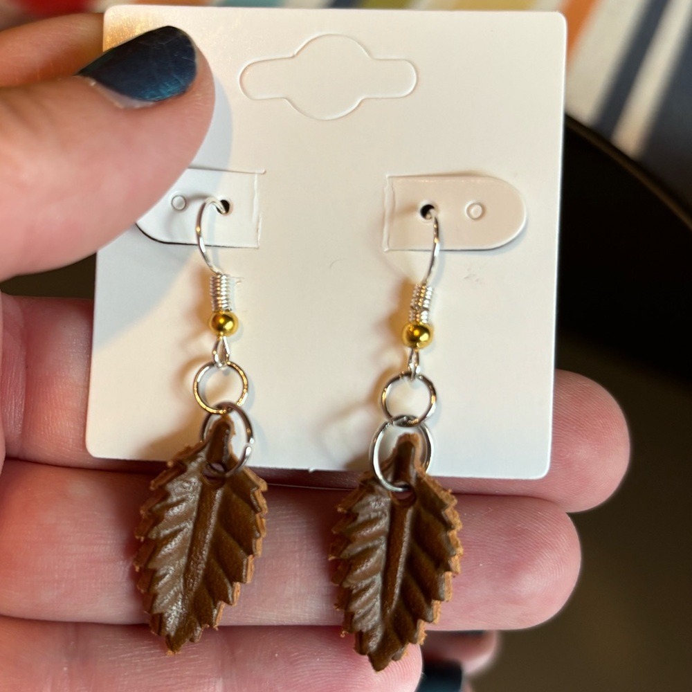 Handmade by Me Leather Leaf Earrings